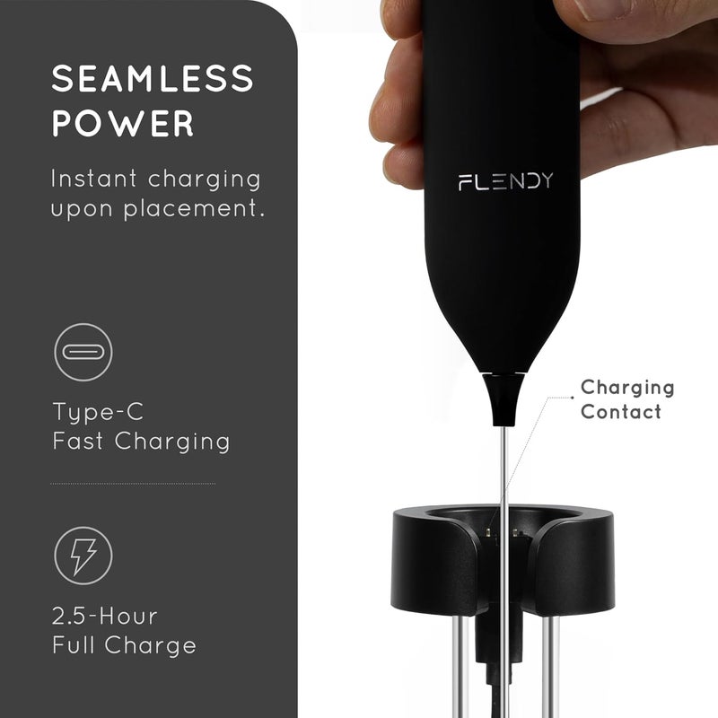 Flendy Rechargeable Milk Frother Handheld, Coffee Frother Handheld with USB-C Charging Stand, Electric Drink Mixer Handheld, Mini Electric Whisk Frother for Coffee, Matcha, etc - Image 5